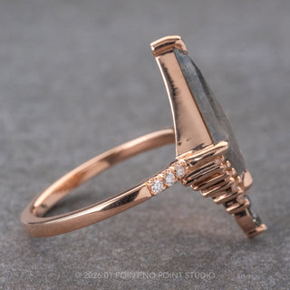 2.39 Carat Salt and Pepper Kite Diamond Engagement Ring, Avaline Setting, 14K Rose Gold