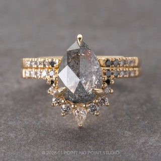 2 Carat Salt and Pepper Pear Diamond Engagement Ring, Ombre Avaline Setting, 14K Yellow Gold