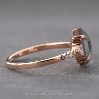 1.55 Carat Salt and Pepper Hexagon Diamond Engagement Ring, Ombre Eliza Setting, 14K Rose Gold