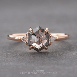 1.48 Carat Salt and Pepper Hexagon Diamond Engagement Ring, Zoe Setting