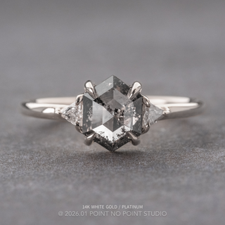 1.48 Carat Salt and Pepper Hexagon Diamond Engagement Ring, Zoe Setting