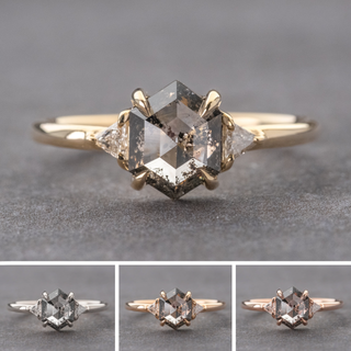1.48 Carat Salt and Pepper Hexagon Diamond Engagement Ring, Zoe Setting