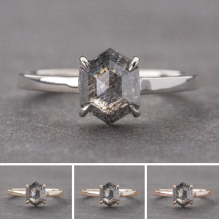 1.52 Carat Salt and Pepper Hexagon Diamond Engagement Ring, Jane Setting