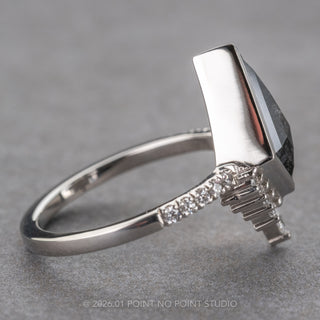 1.98 Carat Black Speckled Kite Diamond Engagement Ring, Bezel Avaline Setting, Platinum
