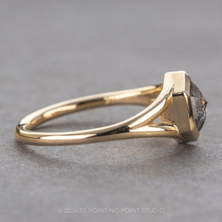 1.08 Carat Salt and Pepper Hexagon Diamond Engagement Ring, Split Shank Bezel Jane Setting, 14K Yellow Gold