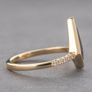 .98 Carat Black Speckled Kite Diamond Engagement Ring, Bezel Jules Setting, 14K Yellow Gold