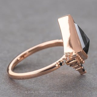 2.42 Carat Black Speckled Kite Diamond Engagement Ring, Bezel Ombre Avaline Setting, 14K Rose Gold