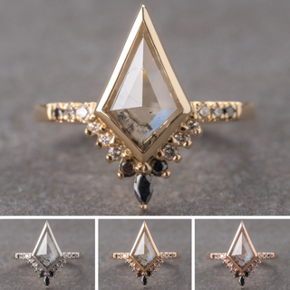 1.98 Carat Salt and Pepper Kite Diamond Engagement Ring, Bezel Ombre Avaline Setting