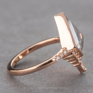 2.88 Carat Icy Salt and Pepper Kite Diamond Engagement Ring, Bezel Avaline Setting, 14k Rose Gold