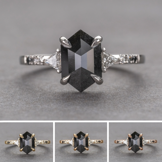 1.55 Carat Black Hexagon Diamond Engagement Ring, Ombre Eliza Setting