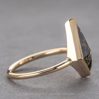 4.05 Carat Salt and Pepper Kite Diamond Engagement Ring, Bezel Jane Setting, 14K Yellow Gold