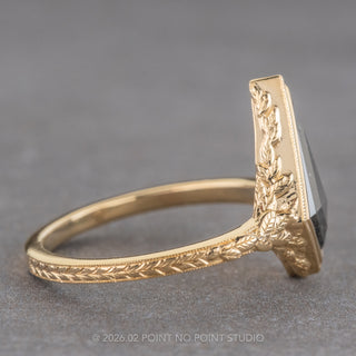 1.42 Carat Black Salt and Pepper Kite Diamond Engagement Ring, Bezel Liana Setting, 14K Yellow Gold
