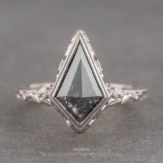 2.81 Carat Black Salt and Pepper Kite Diamond Engagement Ring, Bezel Liana Setting