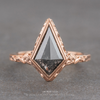 2.81 Carat Black Salt and Pepper Kite Diamond Engagement Ring, Bezel Liana Setting