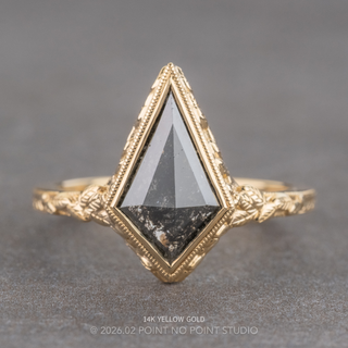2.81 Carat Black Salt and Pepper Kite Diamond Engagement Ring, Bezel Liana Setting