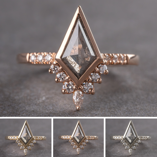 1.61 Carat Salt and Pepper Kite Diamond Engagement Ring, Bezel Avaline Setting