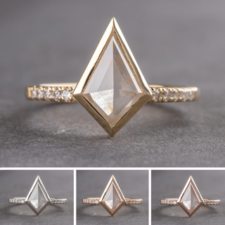 1.33 Carat Icy White Kite Diamond Engagement Ring, Bezel Jules Setting, 14K Yellow Gold, Point No Point Studio. Available in a variety of metal types. Eco-friendly, Recycled Metals, Conflict Free.
