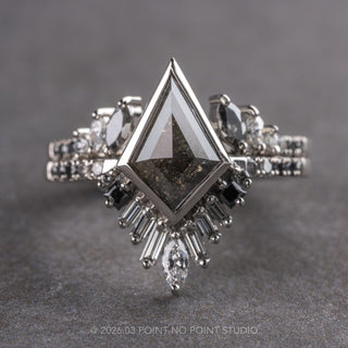 1.65 Carat Black Salt and Pepper Kite Diamond Engagement Ring, Bezel Ombre Wren Setting, Platinum