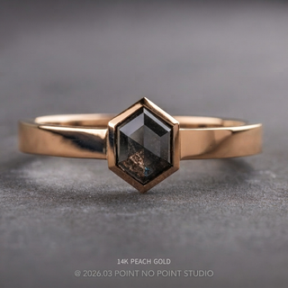 1.37 Carat Black Hexagon Diamond Engagement Ring, Bezel Jessie Setting, Point No Point Studio. Available in a variety of metal types. Eco-friendly, Recycled Metals, Conflict Free.
