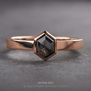 1.37 Carat Black Hexagon Diamond Engagement Ring, Bezel Jessie Setting, Point No Point Studio. Available in a variety of metal types. Eco-friendly, Recycled Metals, Conflict Free.