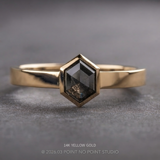 1.37 Carat Black Hexagon Diamond Engagement Ring, Bezel Jessie Setting, Point No Point Studio. Available in a variety of metal types. Eco-friendly, Recycled Metals, Conflict Free.