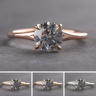 1.55 Carat Canadian Salt and Pepper Round Diamond Engagement Ring, Solene Setting, Point No Point Studio. Available in a variety of metal types. Eco-friendly, Recycled Metals, Conflict Free.