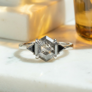 2.16 Carat Salt and Pepper Hexagon Diamond Engagement Ring, Zoe Setting