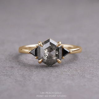 2.16 Carat Salt and Pepper Hexagon Diamond Engagement Ring, Zoe Setting