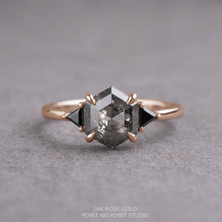 2.16 Carat Salt and Pepper Hexagon Diamond Engagement Ring, Zoe Setting