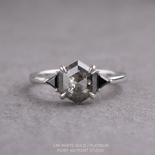 2.16 Carat Salt and Pepper Hexagon Diamond Engagement Ring, Zoe Setting
