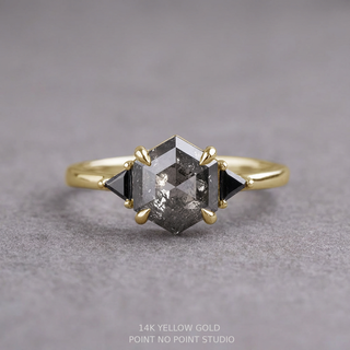 2.16 Carat Salt and Pepper Hexagon Diamond Engagement Ring, Zoe Setting