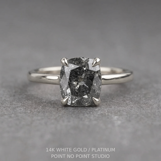 2.32 Carat Canadian Salt and Pepper Cushion Diamond Engagement Ring, Lark Setting