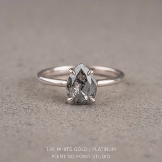 1.37 Carat Salt and Pepper Pear Diamond Engagement Ring, Lark Setting
