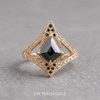 1.24 Carat Black Kite Diamond Engagement Ring, Engraved Arwen Setting