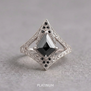 1.24 Carat Black Kite Diamond Engagement Ring, Engraved Arwen Setting