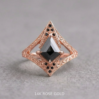 1.24 Carat Black Kite Diamond Engagement Ring, Engraved Arwen Setting