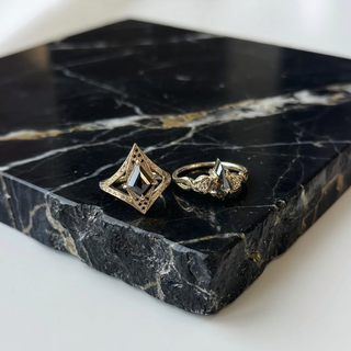 1.24 Carat Black Kite Diamond Engagement Ring, Engraved Arwen Setting