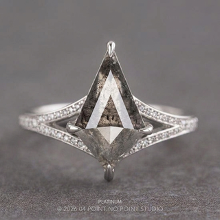 1.96 Carat Salt and Pepper Kite Diamond Engagement Ring, River Setting