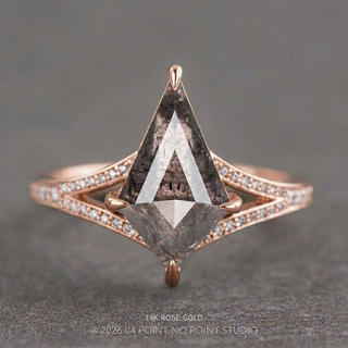 1.96 Carat Salt and Pepper Kite Diamond Engagement Ring, River Setting