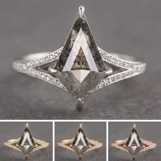 1.96 Carat Salt and Pepper Kite Diamond Engagement Ring, River Setting