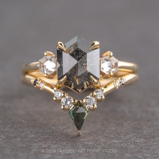 1.58 Carat Black Hexagon Diamond Engagement Ring, Zoe Setting, 14K Yellow Gold