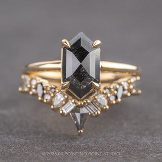 2.26 Carat Black Hexagon Diamond Engagement Ring, Jane Setting, 14k Yellow Gold