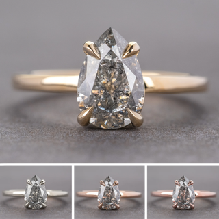 1.06 Carat Canadian Salt and Pepper Pear Diamond Engagement Ring, Basket Jane Setting