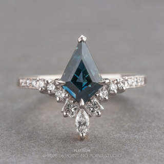 1.58 Carat Blue Kite Sapphire and Diamond Engagement Ring, Engraved Willa Setting