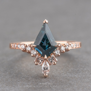 1.58 Carat Blue Kite Sapphire and Diamond Engagement Ring, Engraved Willa Setting