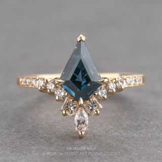 1.58 Carat Blue Kite Sapphire and Diamond Engagement Ring, Engraved Willa Setting