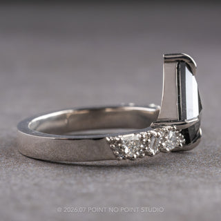 2.10 Carat Black Salt and Pepper Kite Diamond Engagement Ring, Stardust Setting, Platinum, Point No Point Studio. Eco-friendly, Recycled Metals, Conflict Free.