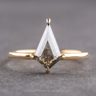 1.61 Carat Salt and Pepper Kite Diamond Engagement Ring, Jane Setting, 14k Yellow Gold, Point No Point Studio. Eco-friendly, Recycled Metals, Conflict Free.