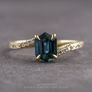 1.70 Carat Deep Blue Hexagon Sapphire and Diamond Engagement Ring, Claire Setting