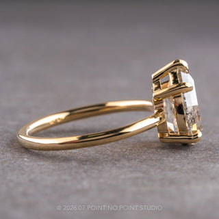2.10 Carat Canadian Salt and Pepper Geometric Pear Diamond Engagement Ring, Basket Jane Setting, 14k Yellow Gold, Point No Point Studio. Eco-friendly, Recycled Metals, Conflict Free.